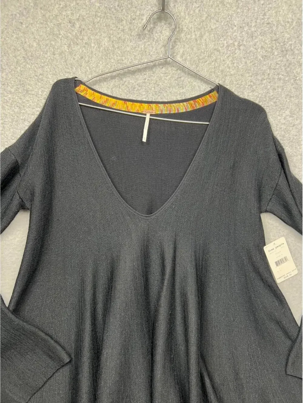 Free People Sundae Knit Linen Cotton V Neck Pullover Sweater S Boho Oversized